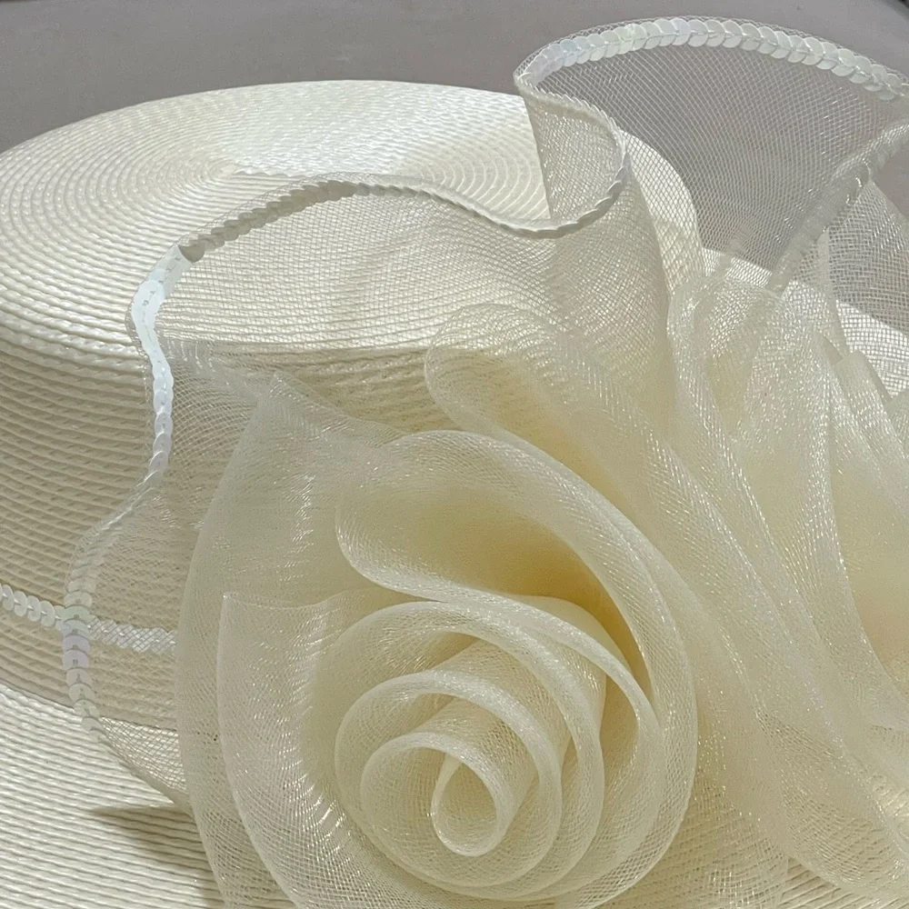 NWT Kathy Jeanne Kettle Hat With Bow Church Wedding Derby Party Ivory One Size - Picture 10 of 11